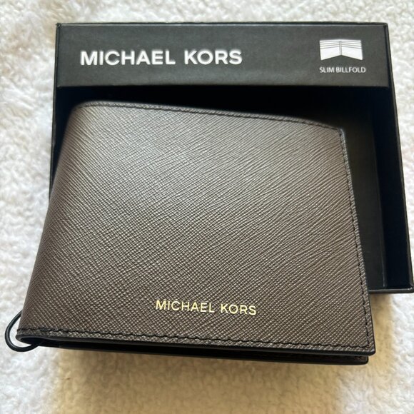 Michael Kors Other - MICHAEL KORS MEN'S GENUINE BROWN LEATHER SLIM BILLFOLD ANDY WALLET $98 BRAND NIB